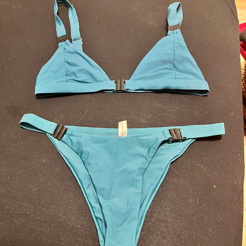Zaful Teal Bikini Set with Black Accents